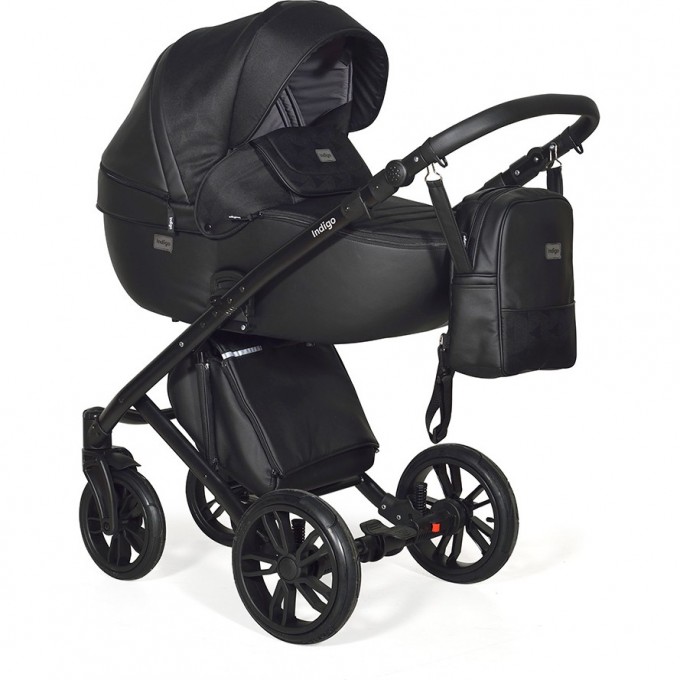 Коляска 2в1 INDIGO PORTO po 08 (черная кожа+черный узор) 5902719007446
