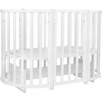 Кроватка INDIGO BORN 7 в 1 круглая/овальная, массив, поперечный маятник / белый-белый