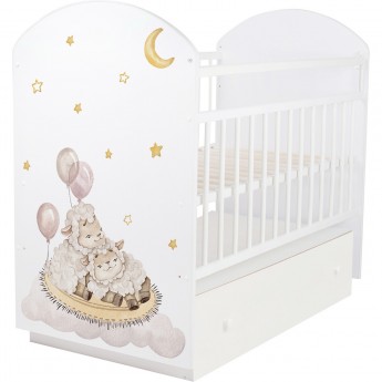 Кроватка INDIGO WITH LOVE маятник ящик / белый овечки